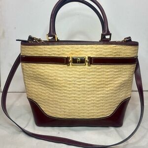 Vtg Etienne Aigner Straw Leather Multi Pocket Bag